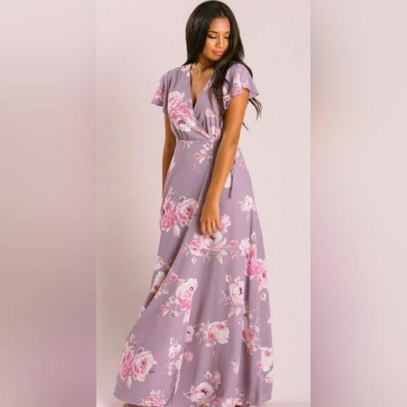 Morning Lavender Dresses & Skirts - Morning Lavender Purple V-Neck Flutter Sleeve Wrap Maxi Dress Size M